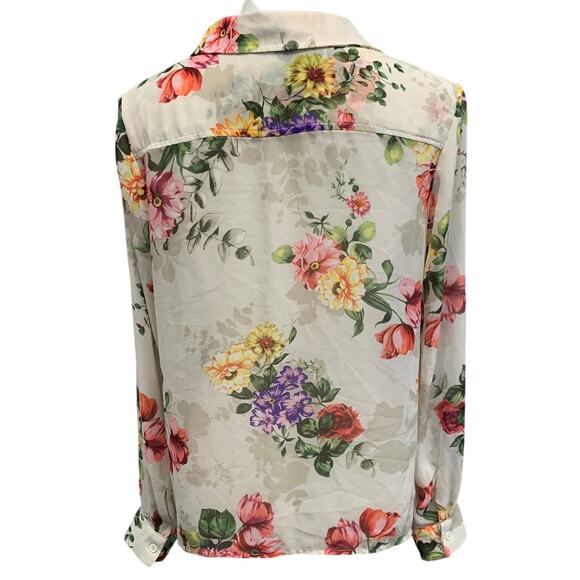 Forever 21 Womens Large Sheer Lightweight Floral Button Down Long Sleeve Blouse - Picture 4 of 6
